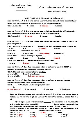 Đề thi tuyển sinh vào Lớp 10 THPT môn Tổ hợp - Tiếng Anh - Năm học 2018-2019 (Kèm đáp án)